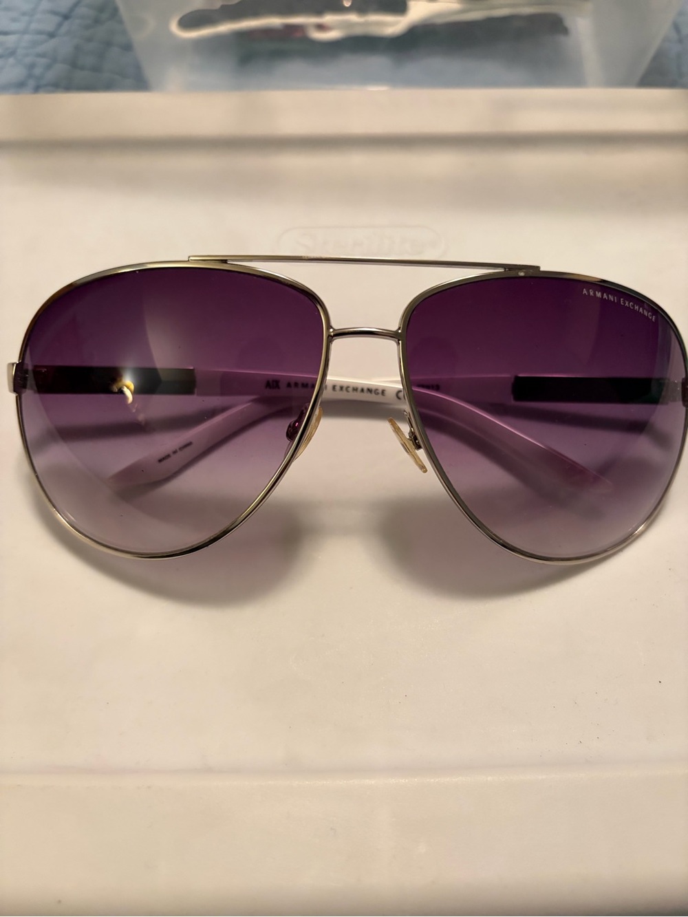 Armani Exchange Aviator Sunglasses with Purple Gradient Lenses